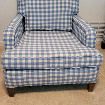 Lot 128: Vintage Chair with Ottoman Blue Checker 