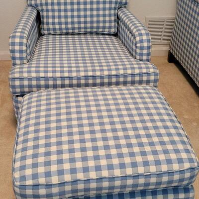 Lot 128: Vintage Chair with Ottoman Blue Checker 