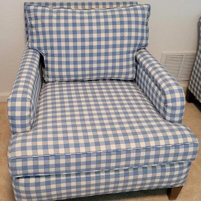 Lot 128: Vintage Chair with Ottoman Blue Checker 