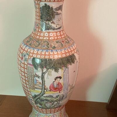 Lot 119: Antique Chinese Famille Vase & artwork