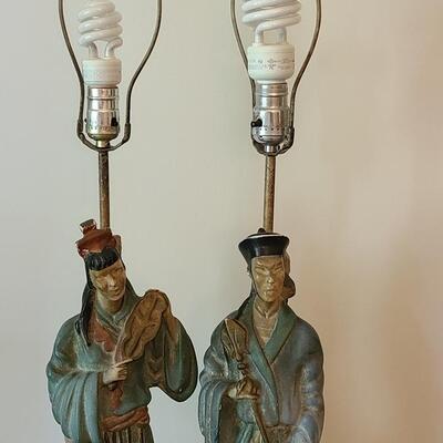 Lot 19: Chalkware Asian Inspired Lamps/Statues