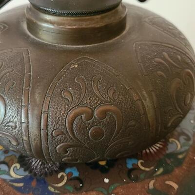 Lot 20: Antique Cloisonne Dragons Lamp & Artwork