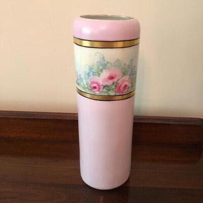 Lot 158 Pink Cylinder 12"  Vase Crown Vienna Austria Mark Pink Roses