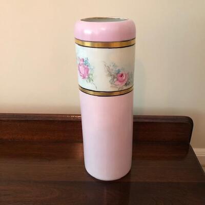Lot 158 Pink Cylinder 12"  Vase Crown Vienna Austria Mark Pink Roses