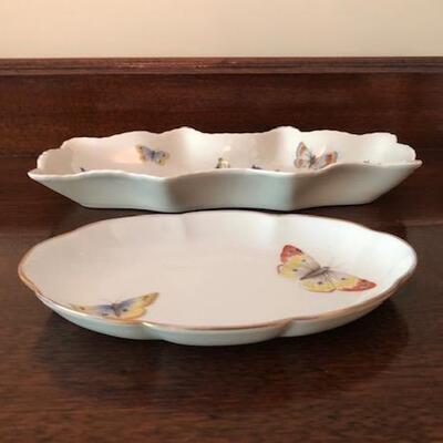 Lot 159 Limoges France 2 Small Dishes Trays Rings Butterflies Violets