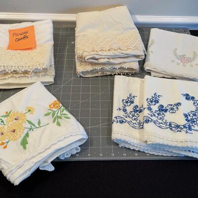 #505 Pillow cases lace edge and embroidered
