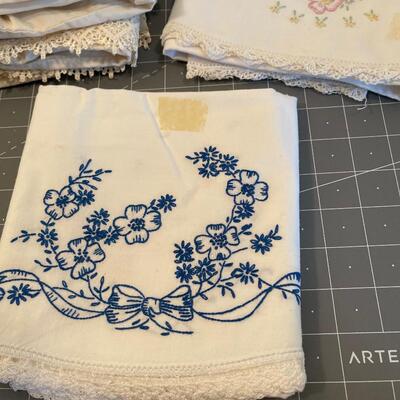 #505 Pillow cases lace edge and embroidered