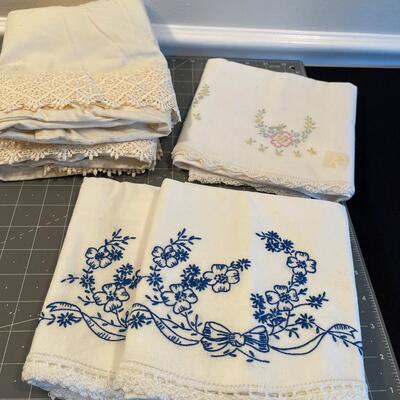 #505 Pillow cases lace edge and embroidered