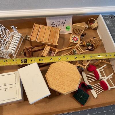 #524 Doll Furniture Wire Porch Swing Table and Chairs. 