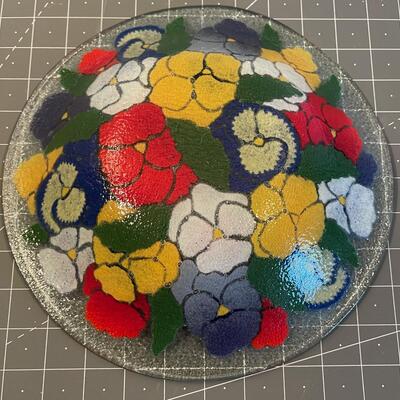 #530 Floral Glass Serving Bowl 