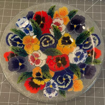 #530 Floral Glass Serving Bowl 