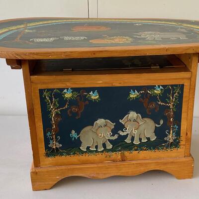 #546  Tole Painted Children's Noah's Ark Table / Toy box on the bottom  