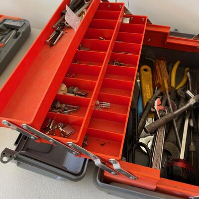 #558 Gray Tool Box with Tools, Parts and Pieces 