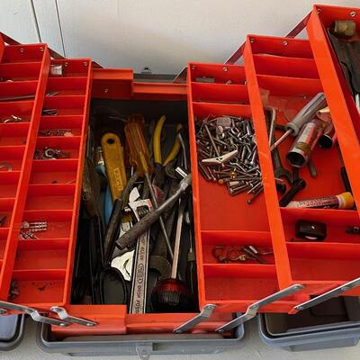 #558 Gray Tool Box with Tools, Parts and Pieces 