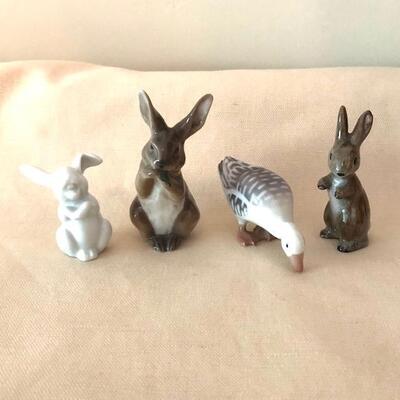 Lot 167 Group 4 Figurines 3 Bunny Rabbits 1 Goose Royal Copenhagen Bing & Grondahl