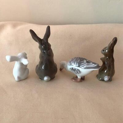 Lot 167 Group 4 Figurines 3 Bunny Rabbits 1 Goose Royal Copenhagen Bing & Grondahl
