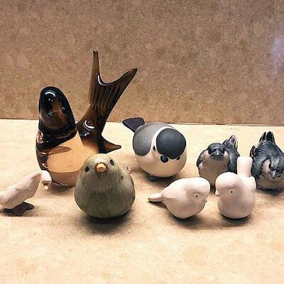 Lot 170 Group 8 Small Birds Glass & Ceramic Sparrows Chickadees Kargen California