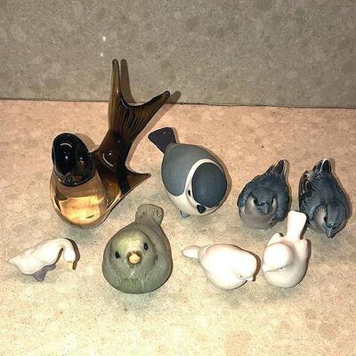 Lot 170 Group 8 Small Birds Glass & Ceramic Sparrows Chickadees Kargen California