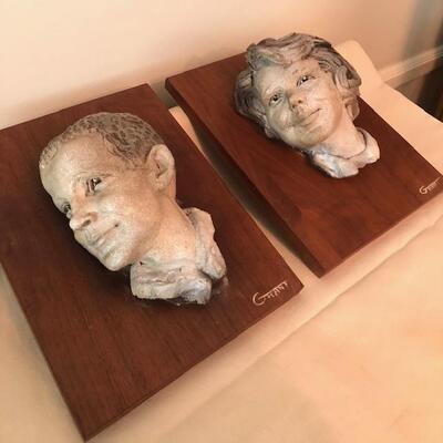 Lot 176 Boy & Girl Terra Cotta Portraits 1962 Los Angeles Artist Lowell Grant