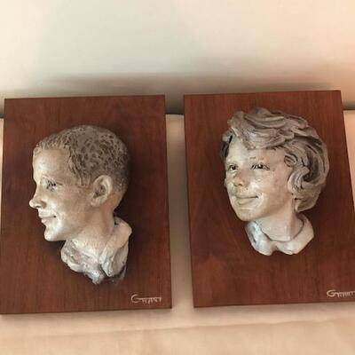 Lot 176 Boy & Girl Terra Cotta Portraits 1962 Los Angeles Artist Lowell Grant
