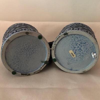Lot 177 Pair Blue German Beer Steins MR Marzi & Remy Lidded