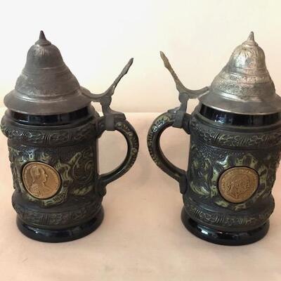 Lot 178 Pair Steins w/Medallions Emperor Franz Joseph & M. Theresia