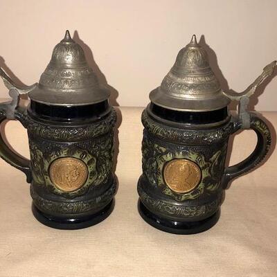 Lot 178 Pair Steins w/Medallions Emperor Franz Joseph & M. Theresia