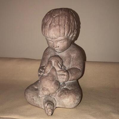 Lot 180 Sculpture 9" Child with Bunny Rabbit Austin Productions