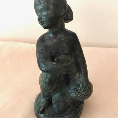 Lot 181 Terra Cotta Sculpture Goose Girl Amphora Spain 9.5" Faux Metal Finish
