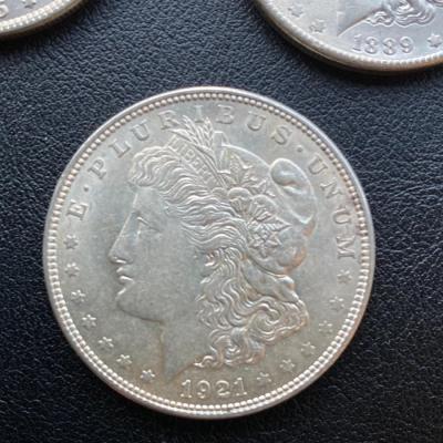 Antique Morgan silver dollar collection of (3) million. Includes 1889, 1921, 1885. Lot A15