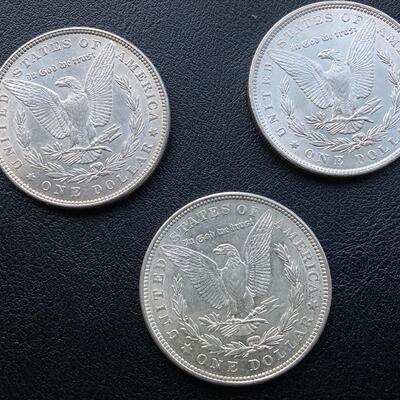 Antique Morgan silver dollar collection of (3) million. Includes 1889, 1921, 1885. Lot A15