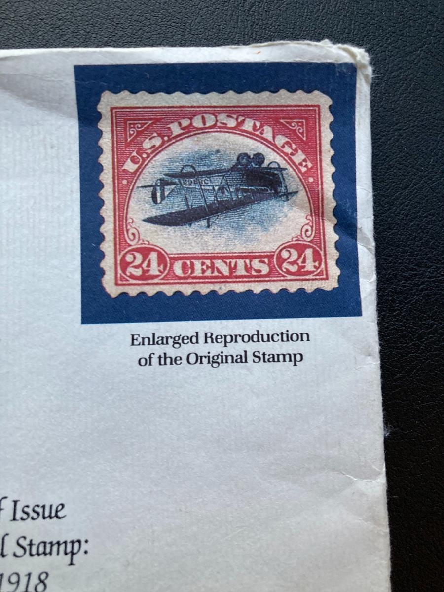 Rare first day issue 1918 Inverted Jenny 24c stamp with 22K gold. Lot