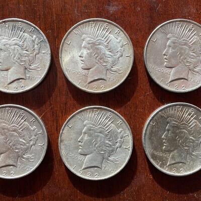 1922 Peace Silver dollar collection of six! Lot A23