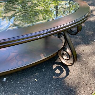 Matching Metal and Glass Coffee Table and Side Table Set