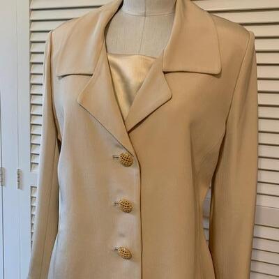 Lot 189 Beige 3pc Set Jacket + Skirt + Silk Camisole Size 8 Medium O'harana Originals
