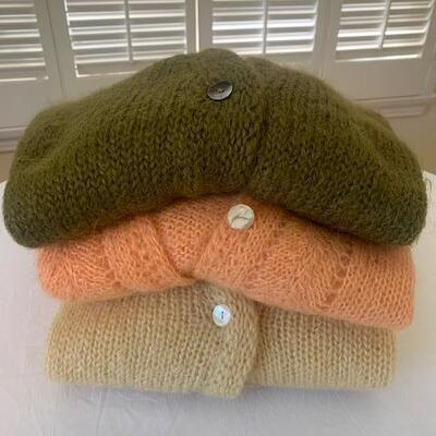 Lot 200 Group 3 Sweaters Mohair Cardigans Button Front Olive Peach Light Yellow Medium