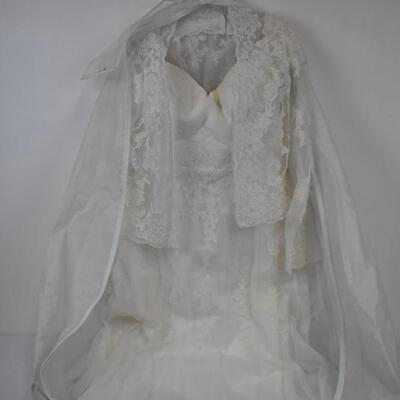 White Dress with Floral Lace and Tulle Vest, Open Back - Used, good condition