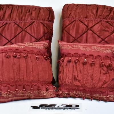 4 Red Decorative Pillows: 2 Large, 2 Square - Used, good condition