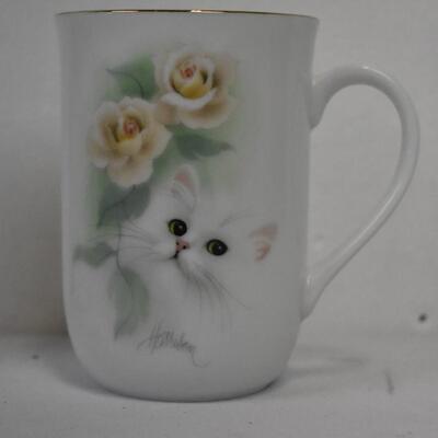 4pc China Cups w Cats - Used, 1 has chip, 1 has broken handle