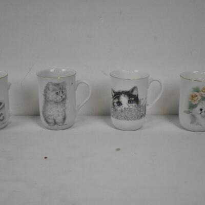4pc China Cups w Cats - Used, 1 has chip, 1 has broken handle