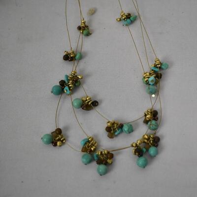 3pc Costume Jewelry: 2 Turquoise Necklaces and Green Choker