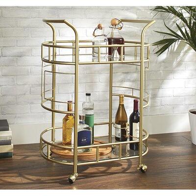 BH&G Gold Metal and Glass Fitzgerald Serving Bar Cart - MISSING GLASS