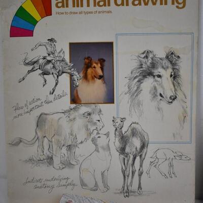Art Lot: Pen Case, Coloring Books, Animal Guide, Color Paper - Some pages filled