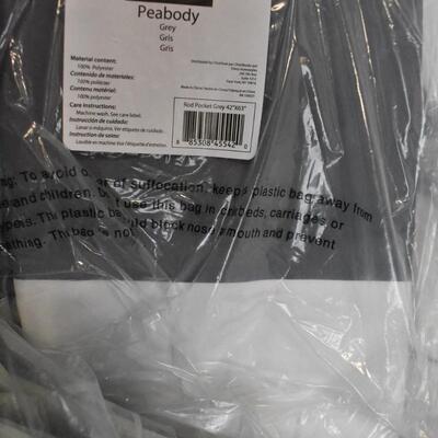 Black Bin of 20+ Window Curtains. Various sizes & colors. Open packaging