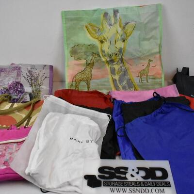 15 Various Tote Bags, Grocery Bags, & Cinch Sacks