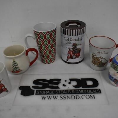 6 pc Christmas: 5 Mugs & 1 Tin
