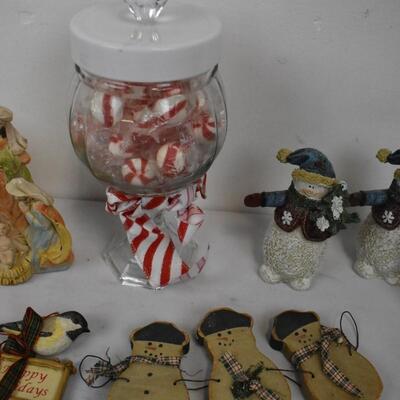 14 pc Christmas: Tea Light Holders, Snowmen, Bird Ornaments