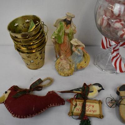 14 pc Christmas: Tea Light Holders, Snowmen, Bird Ornaments