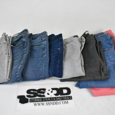 9 pairs Women's Jeans & Capri Pants: 8, 8, 10, 30/10, 12, 14L, 14, 16, 18W