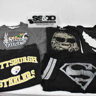 5 pc Branded Apparel Looney Tunes XL, Steelers L, Chewy L, Superman L, Marvel 2X